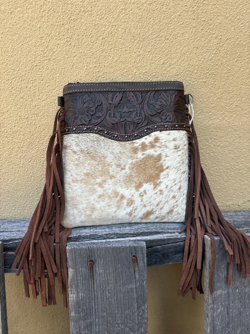 Top Notch Accessories 3016CF Betty Cowhide Crossbody Fringe Purse In Coffee