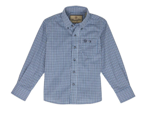 Boy's Wrangler 112352436 Classic Fit Blue Stripe Long Sleeve Shirt