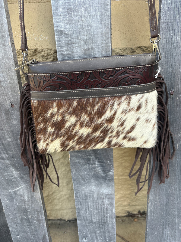 Top Notch Accessories 3064CF Coffee Cowhide Small Crossbody with Fringe