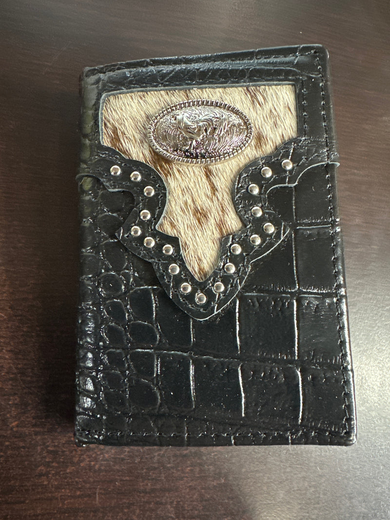 Top Notch Accessories A6003BK Black Alligator Print With Rooster Concho Tri-Fold Wallet