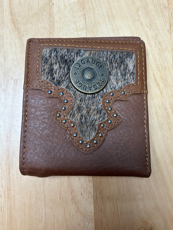 Top Notch Accessories 319BR Brown Leather Bi-Fold Wallet With Shotgun Shell Concho