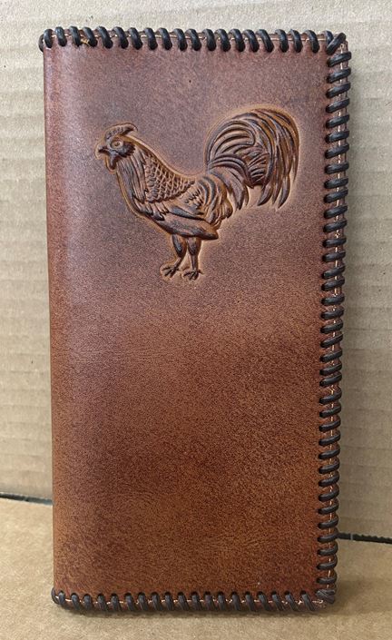 Top Notch Accessories 6200TN Tan Embossed Rooster With Whip Stitched Border Tall Wallet