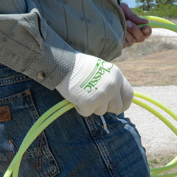 Classic Rope CGLOVE08L-1 LARGE Cotton Roping Glove NATURAL\GREEN (Single Glove)