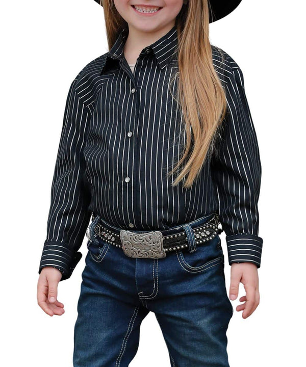 Girl's Cruel CTW3390001 Black Stripe Pearl Snap Long Sleeve Shirt