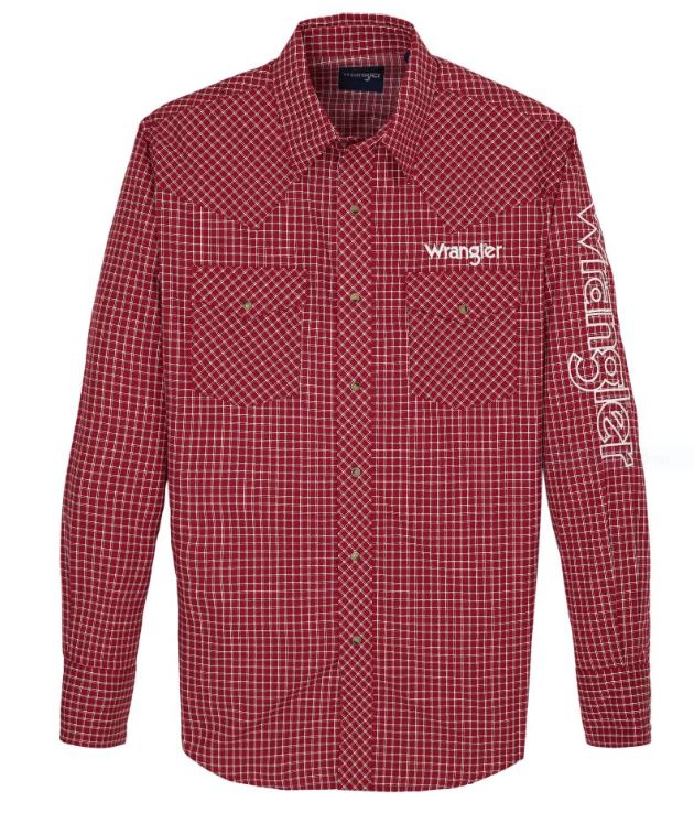 Men's Wrangler 112359468 Red Logo Long Sleeve Western Snap