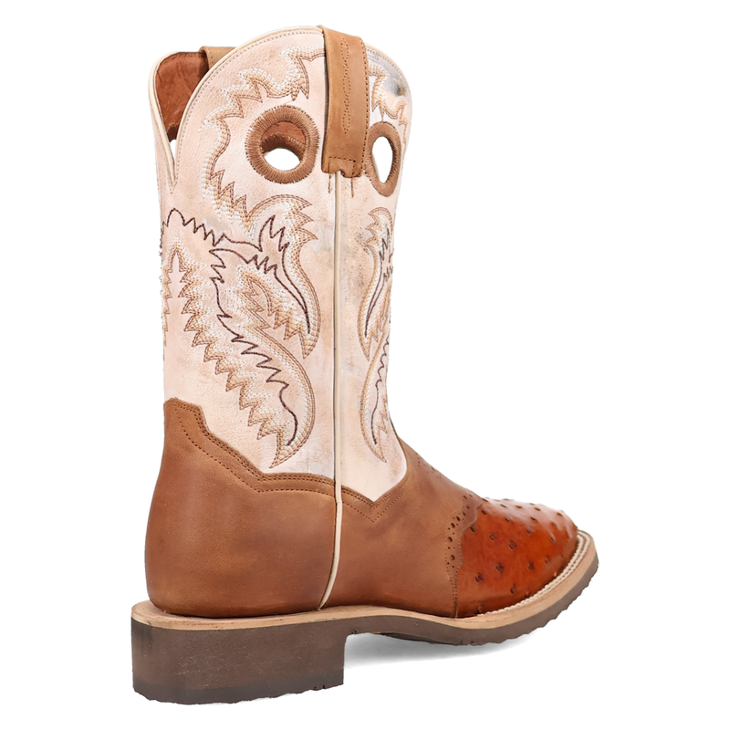 Dan Post DP6059 11" Martel Brown/Bone Full Quill Ostrich Wide Square Toe Boot With Saddle Vamp *Closeout*