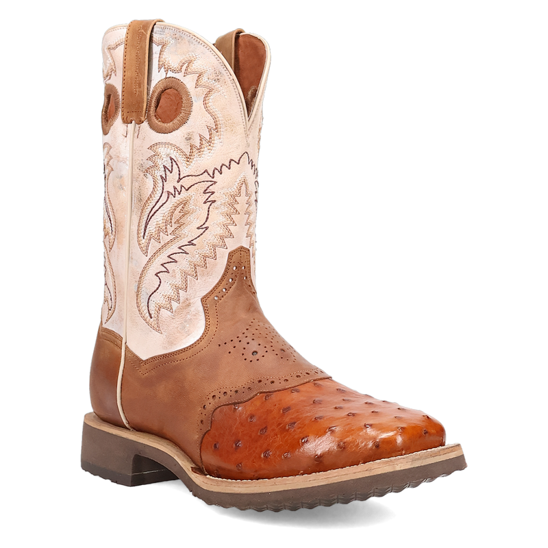 Dan Post DP6059 11" Martel Brown/Bone Full Quill Ostrich Wide Square Toe Boot With Saddle Vamp *Closeout*