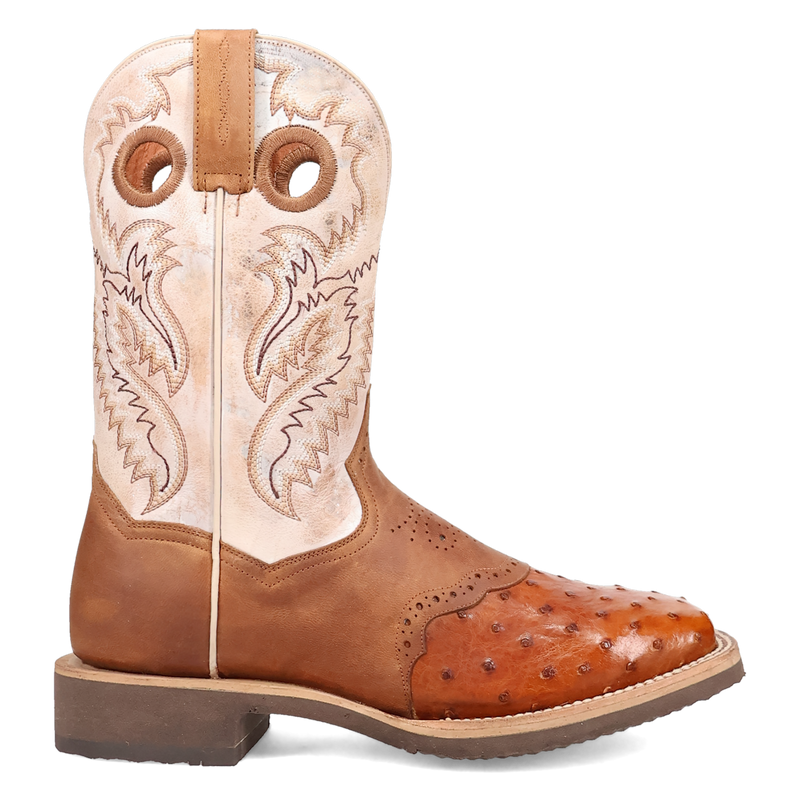 Dan Post DP6059 11" Martel Brown/Bone Full Quill Ostrich Wide Square Toe Boot With Saddle Vamp *Closeout*