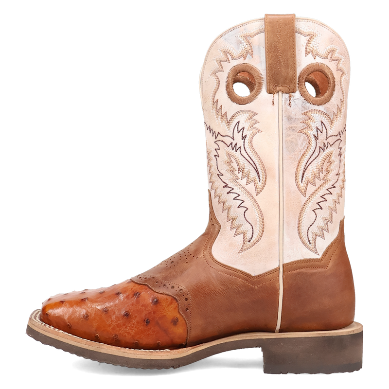 Dan Post DP6059 11" Martel Brown/Bone Full Quill Ostrich Wide Square Toe Boot With Saddle Vamp *Closeout*