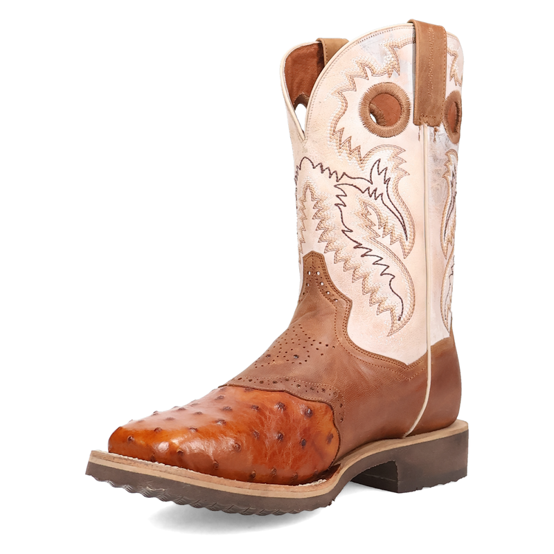 Dan Post DP6059 11" Martel Brown/Bone Full Quill Ostrich Wide Square Toe Boot With Saddle Vamp *Closeout*