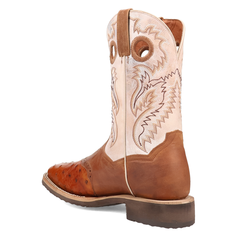 Dan Post DP6059 11" Martel Brown/Bone Full Quill Ostrich Wide Square Toe Boot With Saddle Vamp *Closeout*