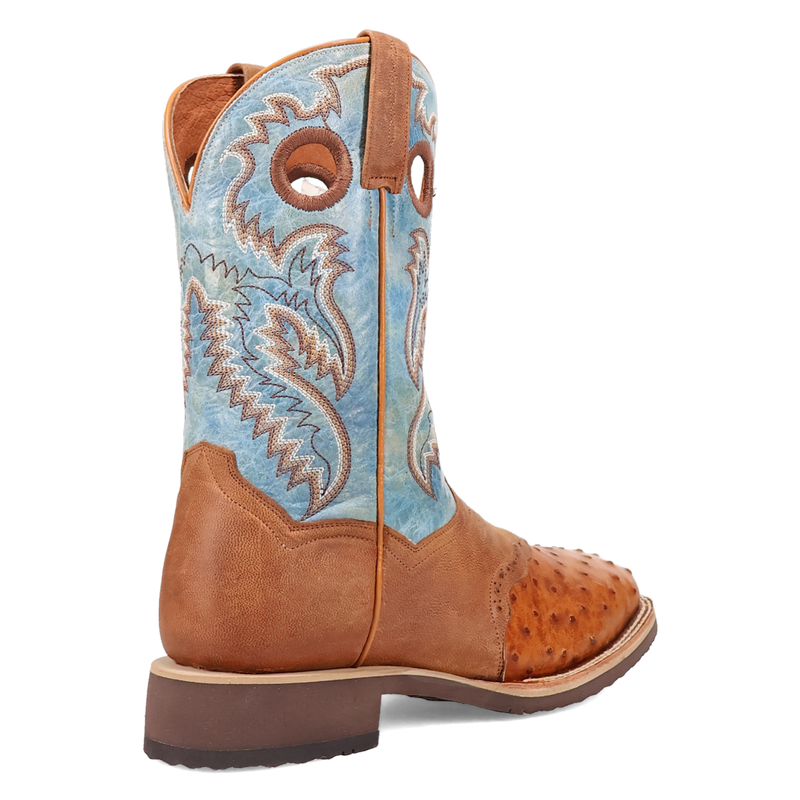 Dan Post DP6060 11" Martel Brown/Blue Full Quill Ostrich Wide Square Toe Boot With Saddle Vamp *Closeout*