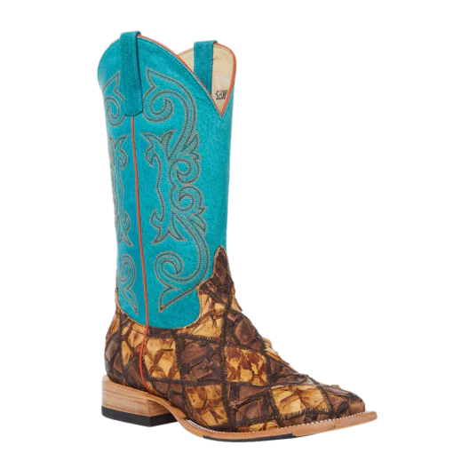 Men's Horse Power HP8052 13" Patchwork Big Bass with Turquoise Top Square Toe Boot (SHOP IN-STORES TOO)