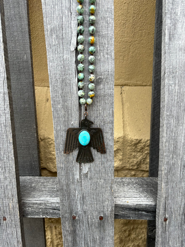 Magnolia Breeze NKTQwBIRDPNDT Turquoise Stone Necklace w/Thunderbird Pendant