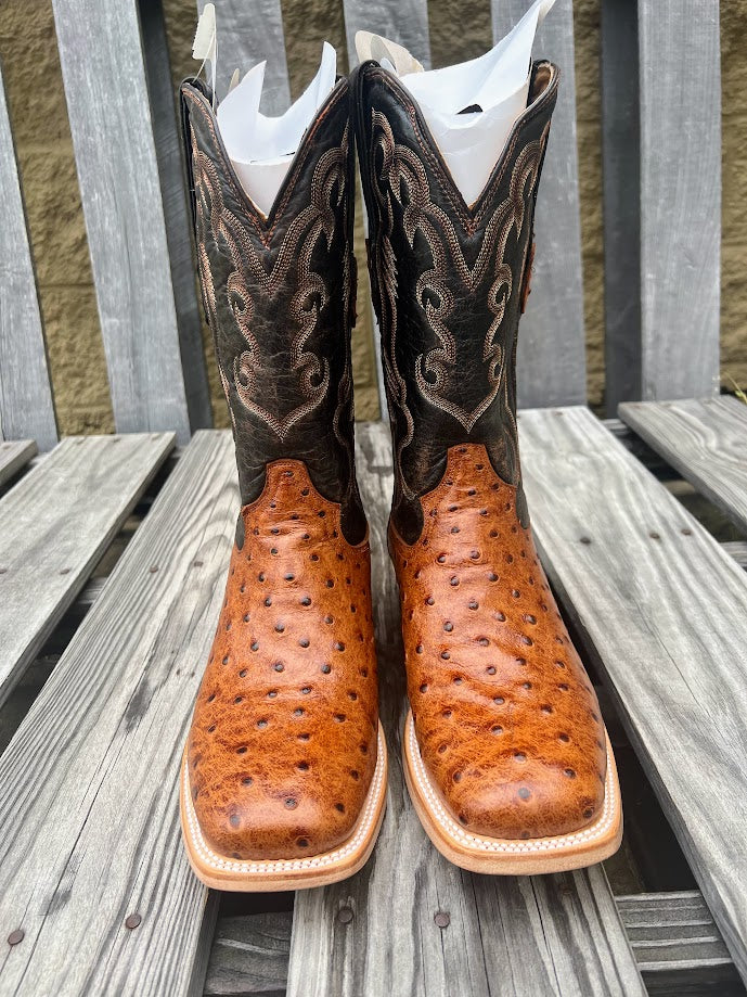 Cowtown Q6064 13" Cognac Full Quill Ostrich Print Square Toe Boot