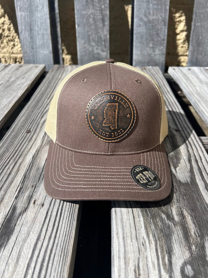 Starkville, Mississippi Leather Circle Patch Brown/Khaki Richardson 112 Cap