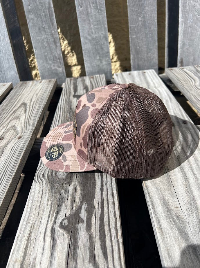 Old School Brown Camo Leather Buck Patch Richardson 112 Cap