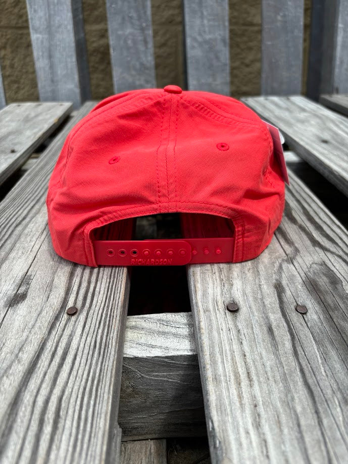 Mississippi Cattle Co Caramel Leather Logo Patch Richardson 256 5 Panel Nylon Grandpa Snap Back Red/White