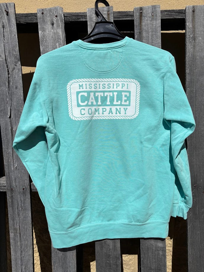 Mississippi Cattle Company License Plate Chalky Mint Comfort Colors Crew Neck Sweatshirt