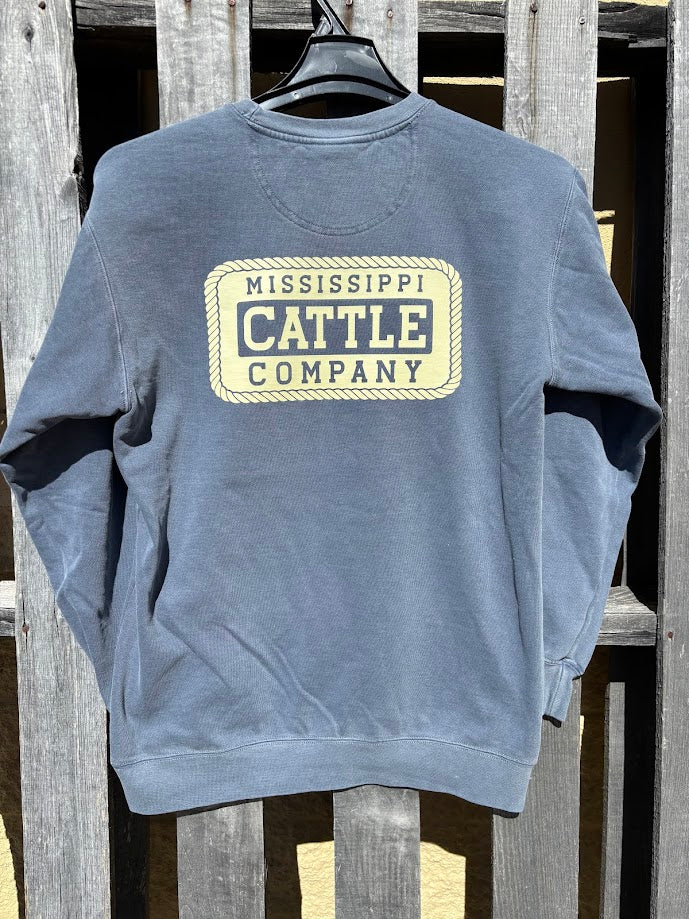 Mississippi Cattle Company License Plate Denim Comfort Colors Crew Neck Sweatshirt