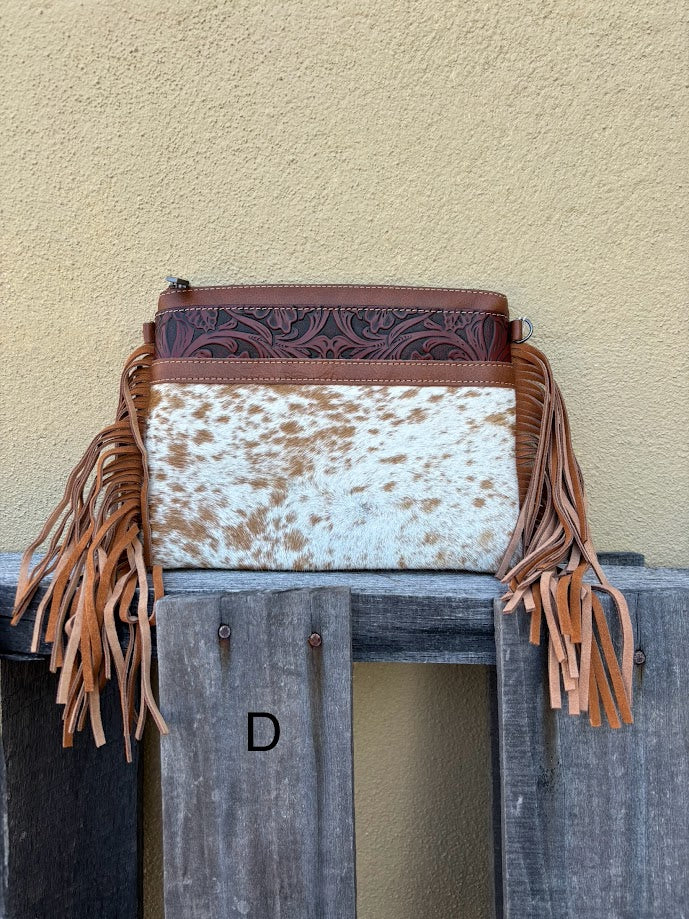 Top Notch Accessories 3064BR Brown Cowhide Small Crossbody with Fringe