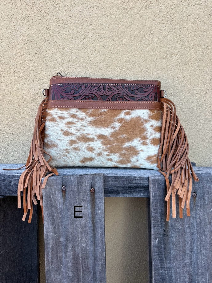 Top Notch Accessories 3064BR Brown Cowhide Small Crossbody with Fringe