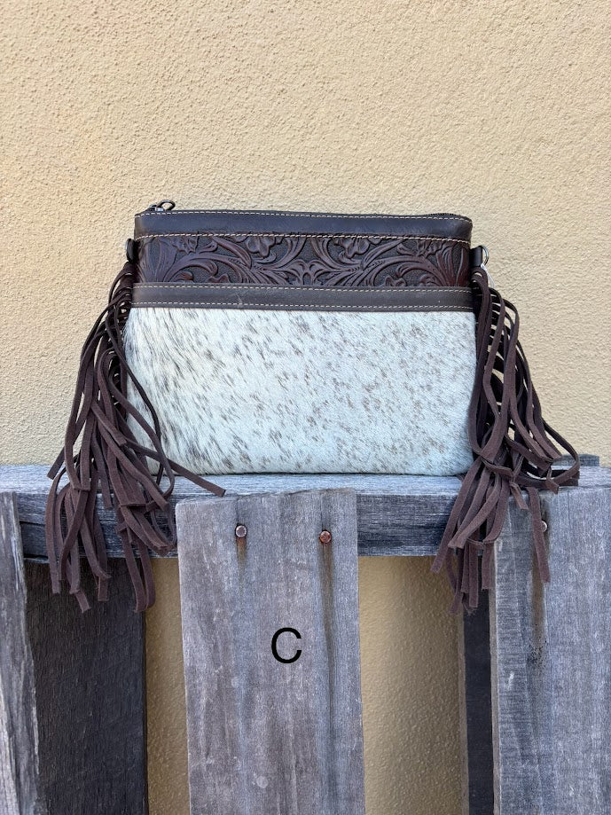 Top Notch Accessories 3064CF Coffee Cowhide Small Crossbody with Fringe