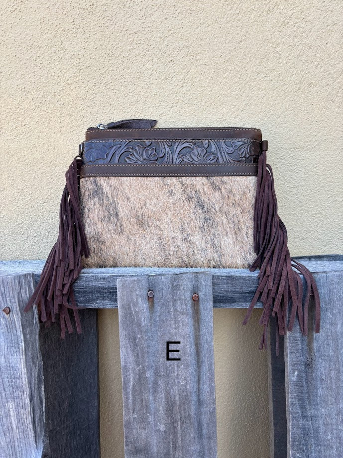 Top Notch Accessories 3064CF Coffee Cowhide Small Crossbody with Fringe