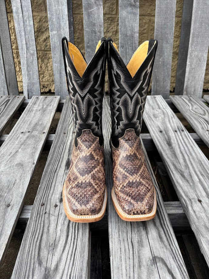 Men's Cowtown Q6715 12" Natural Rattlesnake Print Square Toe Boot