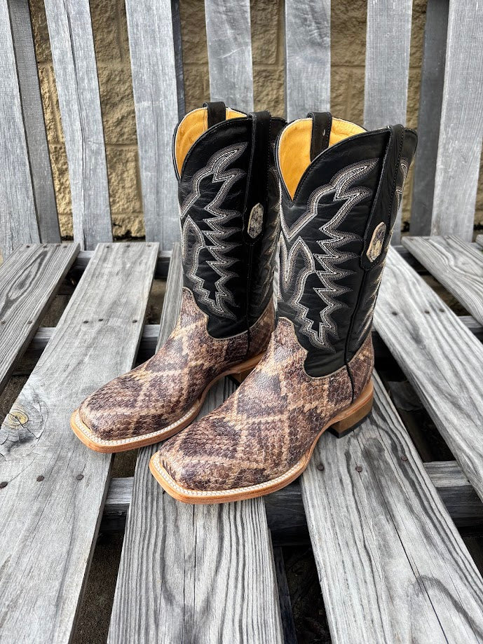 Men's Cowtown Q6715 12" Natural Rattlesnake Print Square Toe Boot