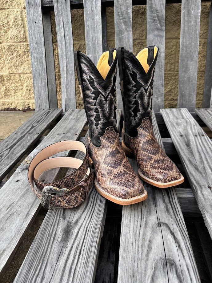 Men's Cowtown Q6715 12" Natural Rattlesnake Print Square Toe Boot