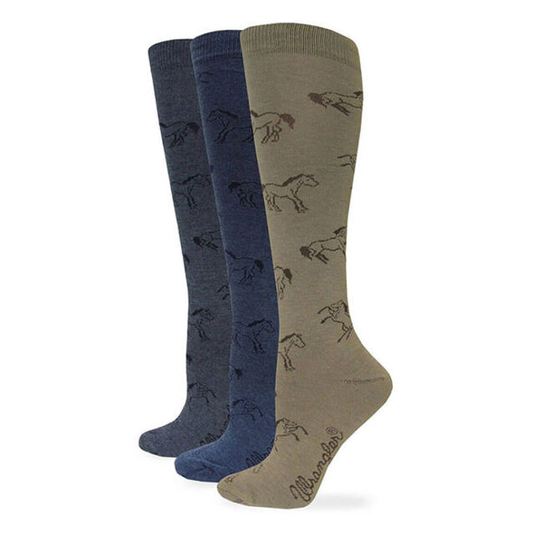 Wrangler 9413 Charcoal or Taupe Ladies Horse Pattern Crew Socks 1 Pair Medium