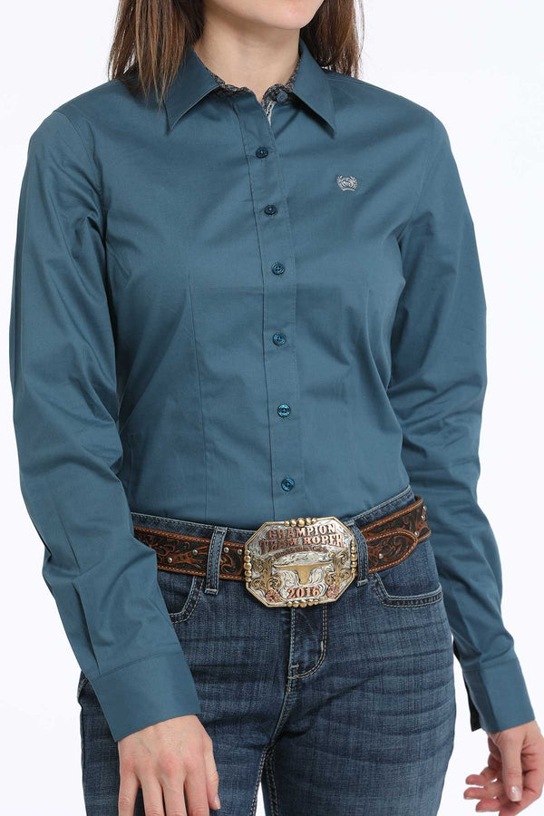 Women's Cinch MSW9165060 Teal Solid Button Down Western Shirt