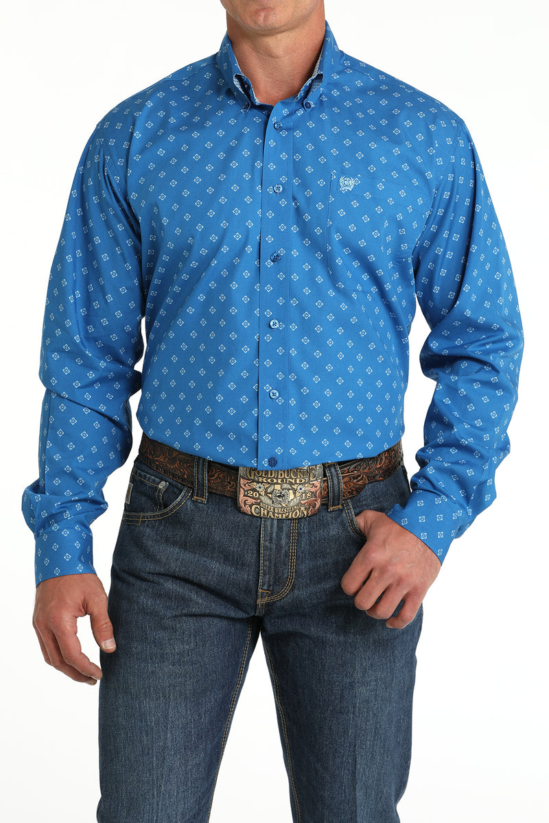 Men's Cinch MTW1105796  Royal Blue Print Button Down Long Sleeve Shirt