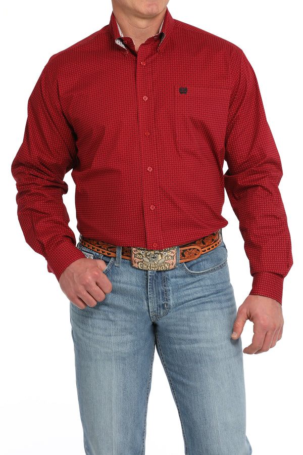 Men's Cinch MTW1105841 Red Print Button Down Long Sleeve Shirt