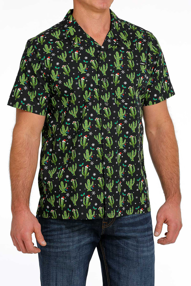 Men's Cinch MTW1401019 Short Sleeve Christmas Cactus Camp Shirt *CLOSEOUTS*