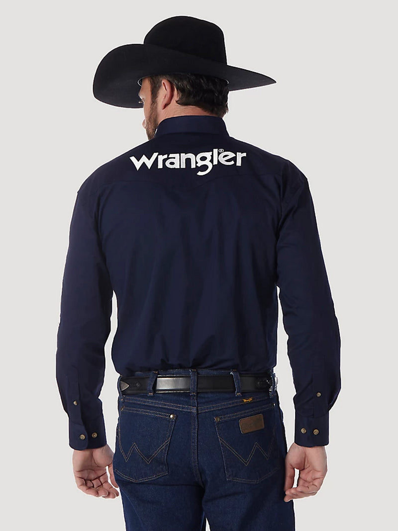 Men's Wrangler MP2327N Navy Logo Long Sleeve Western Snap