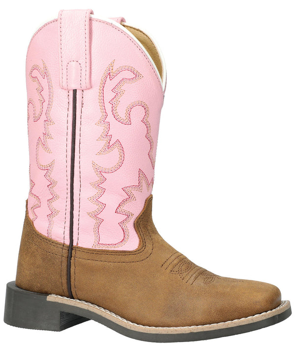 Children's Smoky Mountain 3312C Addison Vintage Brown/Pink Leather Top Square Toe Boot