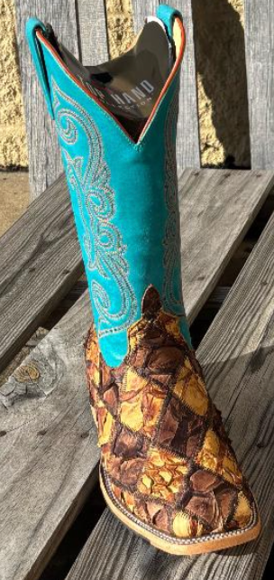 Men's Horse Power HP8052 13" Patchwork Big Bass with Turquoise Top Square Toe Boot