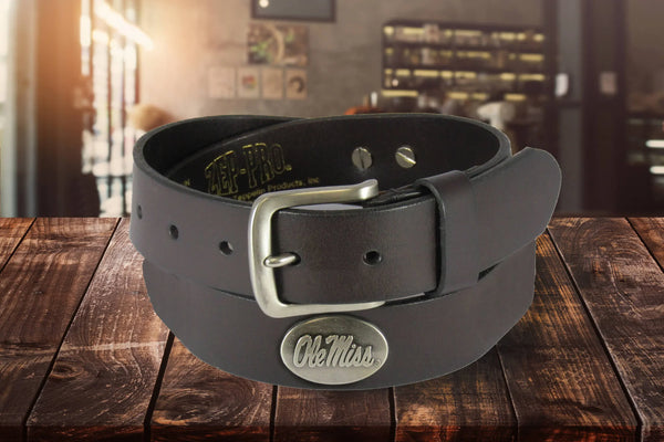 Zep-Pro Kids BOLPKBRW-OleMS University of Mississippi Brown Leather Belt