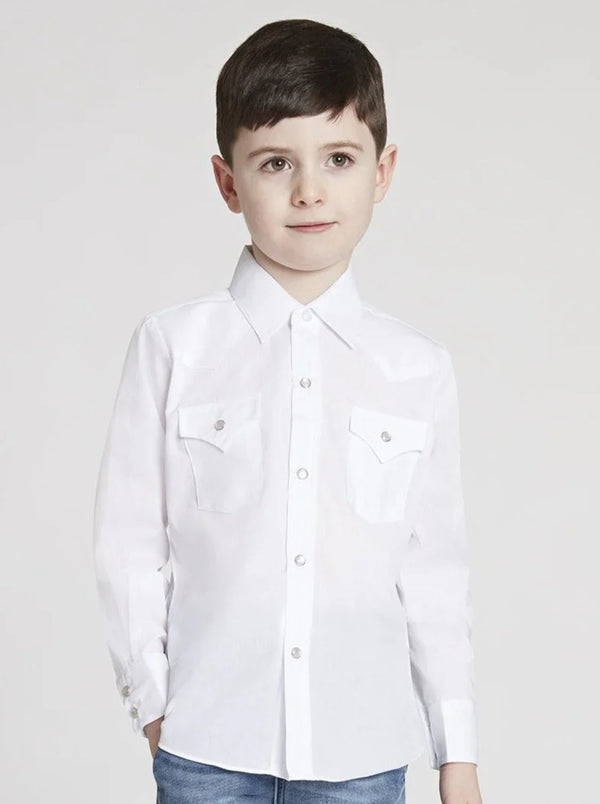 Boy's Ely Cattleman 15101532 White Long Sleeve Solid Western Snap Shirt