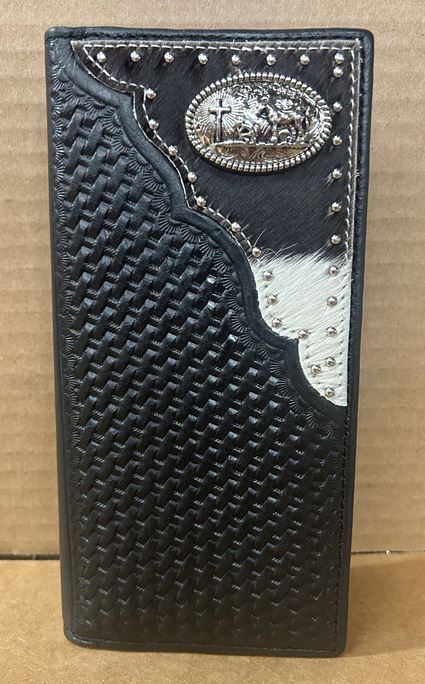 Top Notch Accessories HK502BK Black Hairon/Basketweave w/Praying Cowboy Concho Wallet