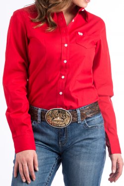 Women's Cinch MSW9164032 Solid Red Long Sleeve Shirt