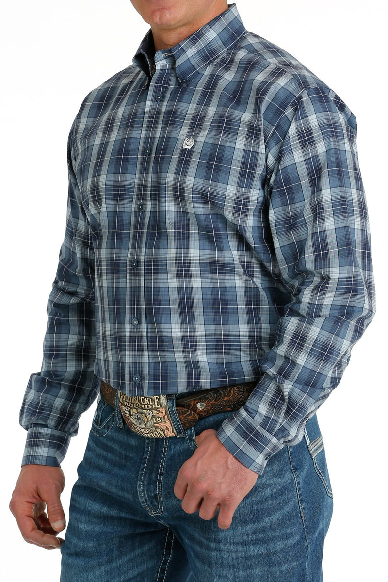 Men's Cinch MTW1105694  Blue/Navy/Gray Plaid Button Down Long Sleeve Shirt