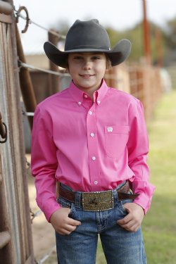 Boy's Cinch MTW7060026  Solid Button-Down Western Shirt -Pink