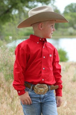 Boy's Cinch MTW7060029  Solid Button-Down Western Shirt - Red