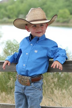 Boy's Cinch MTW7060083  Solid Button-Down Western Shirt - Blue