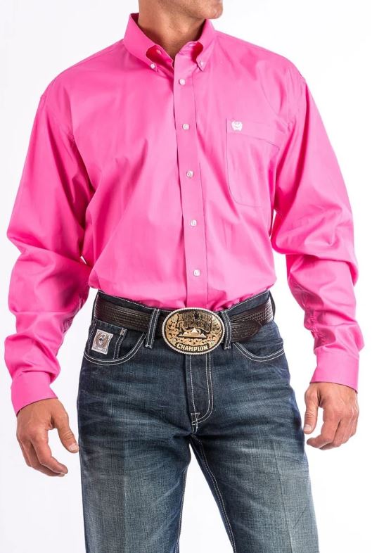 Men's Cinch MTW1103313 Solid Pink Classic Fit Button Down Long Sleeve Shirt
