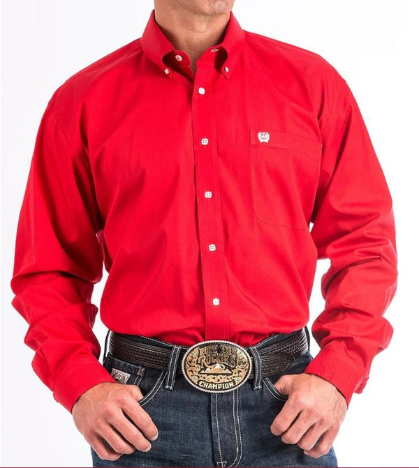 Men's Cinch MTW1103313 Solid Red Classic Fit Button Down Long Sleeve Shirt