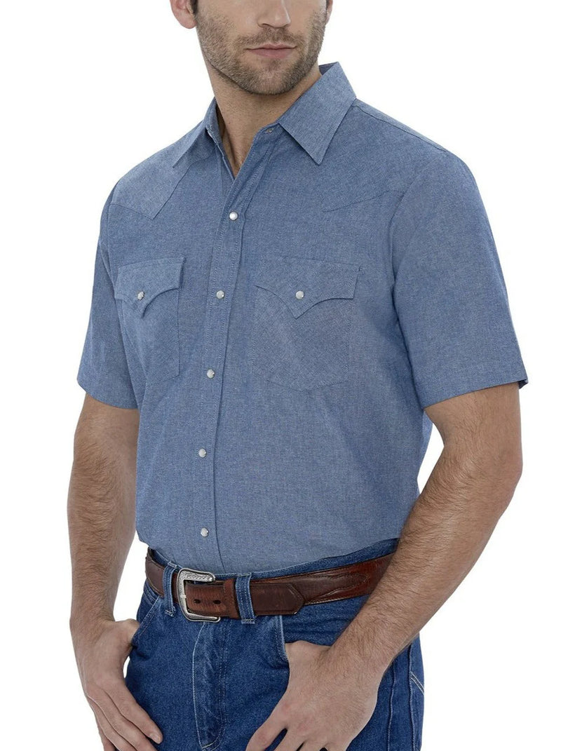 Men's Ely Cattleman 15202675 Long Sleeve Western Snap Shirts in Chambray